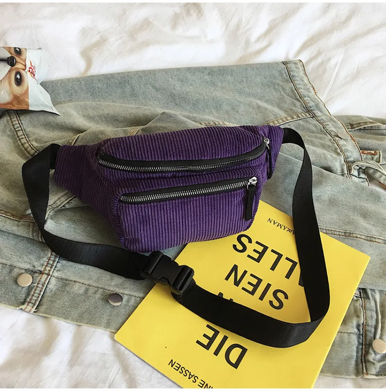 Sac Banane Rétro Femme Homme Sac Banane Velours Côtelé Noir - Adjustable Pour Sport, Voyage Style Rétro Léger