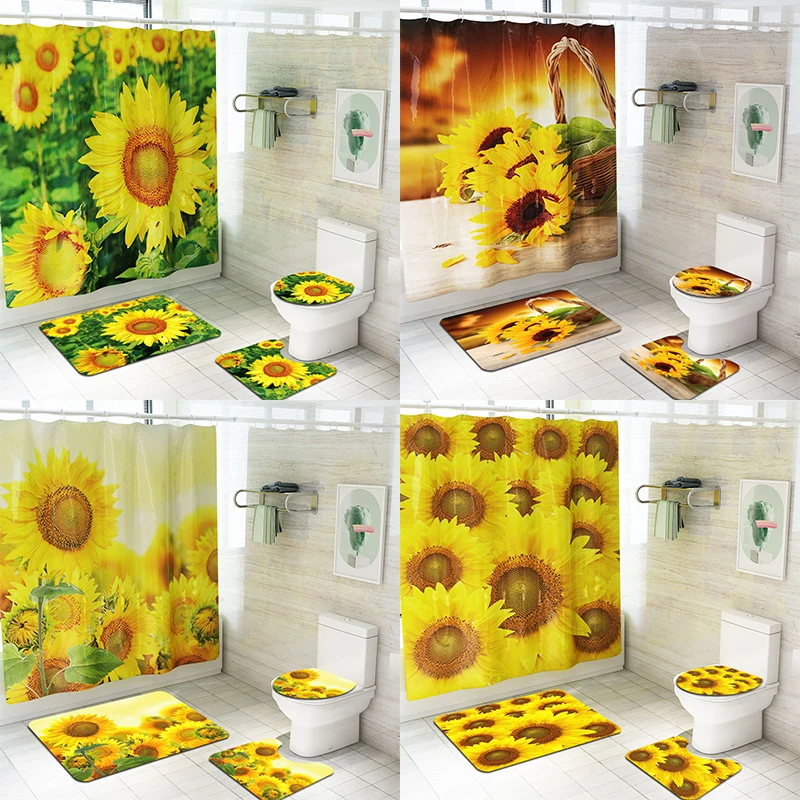 

waterproof screen polyester fabric shower curtains home decorative sun flowers pattern curtain for bathroom DW094