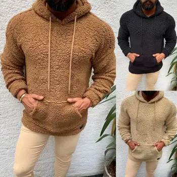 

Casual Warm Mens Hoodies Sweatshirts Winter Solid Color Double-sided Plush Pocket Woolen Sweatshirt Hoodies Men's Clothing