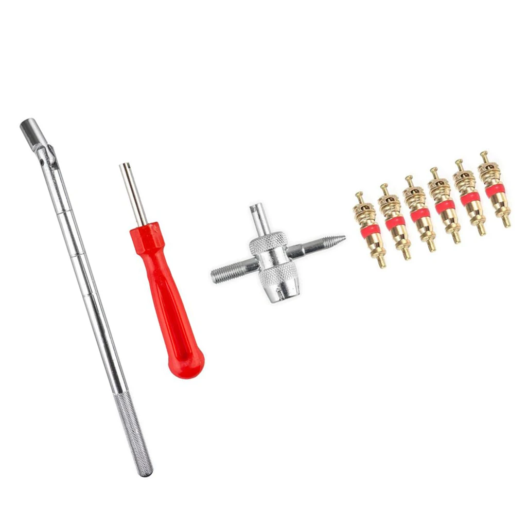 Valve Stem Puller Incl. Single-head Poppet Remover, 4 In 1 Tire Repair Tool, Brass Valve Cores