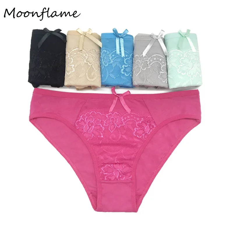 Moonflme, 5 шт./лот, женская одежда, 6 ярких цветов, сексуальные кружевные хлопковые трусики M L XL 89191