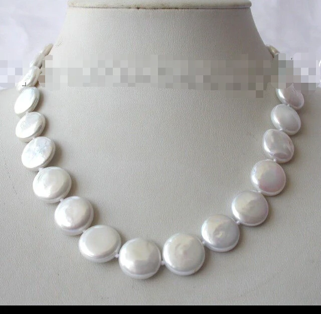 

stunning big 15mm round white coin freshwater cultured pearl necklace s1324