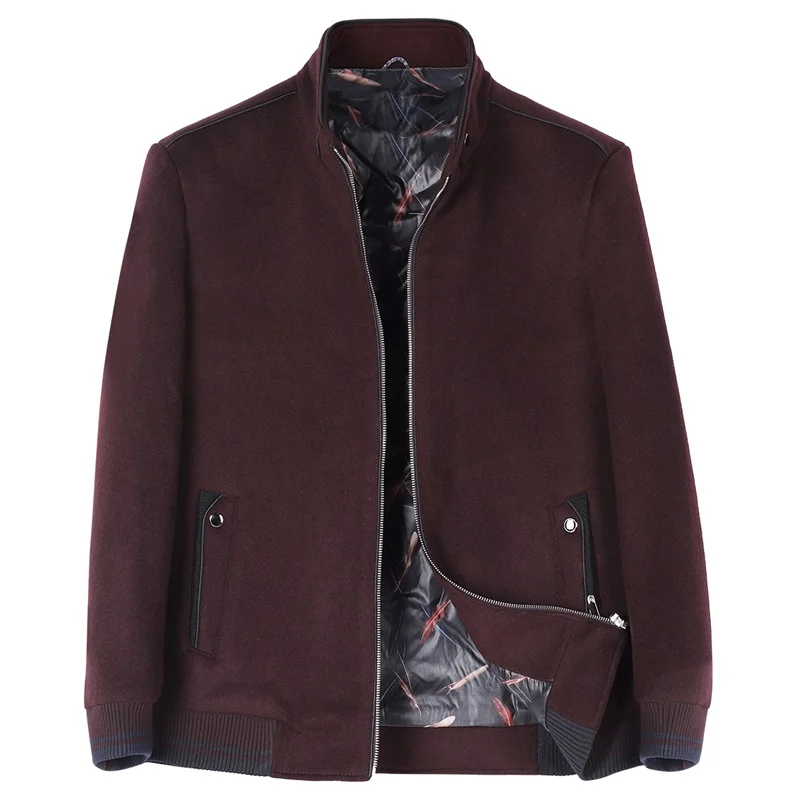 YOUTHUP Осенняя мужская повседневная куртка шерстяное пальто Верхняя одежда на молнии верхняя куртка мужская s куртка для фитнеса уличная 4 цвета плюс размер M-6XL - Цвет: Wine red
