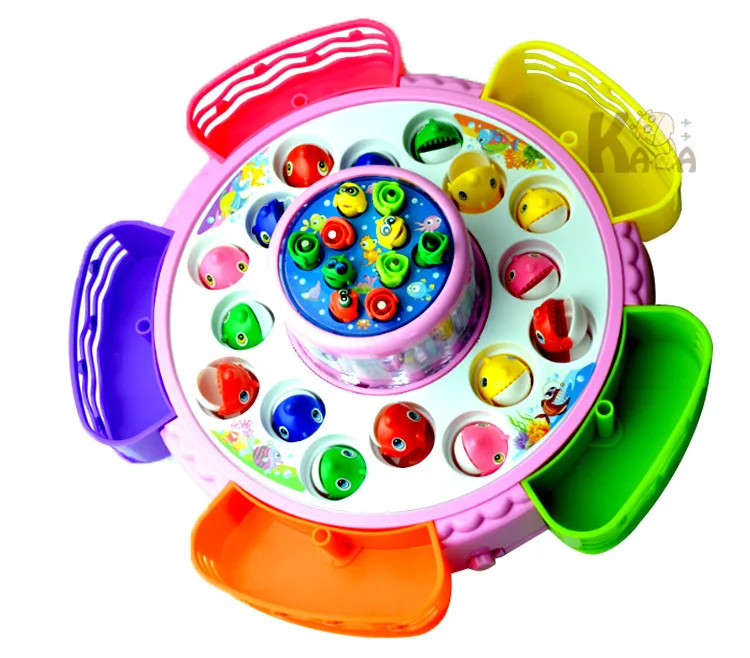 

1329 Large Size Double Layer Rotating Fishing Plate Children Small Game Educational Electric Light Music Fishing Toys