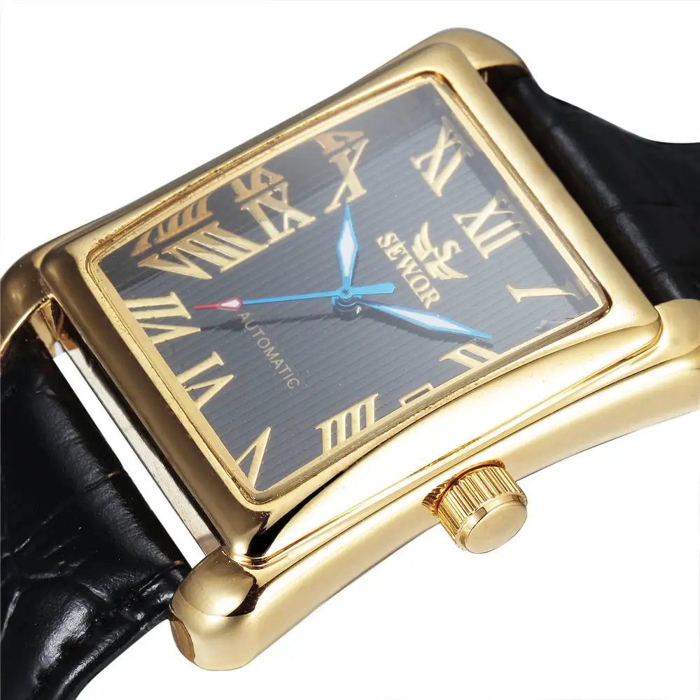 SEWOR Luxury Men Watches Fashion Rectangle Watches Men Gold Automatic Mechanical Watches Men Man Watches relogio masculino