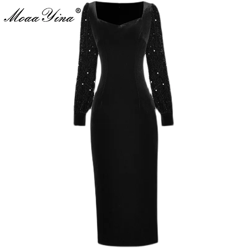 MoaaYina Fashion Designer Autumn Winter Club party Dress Women Square