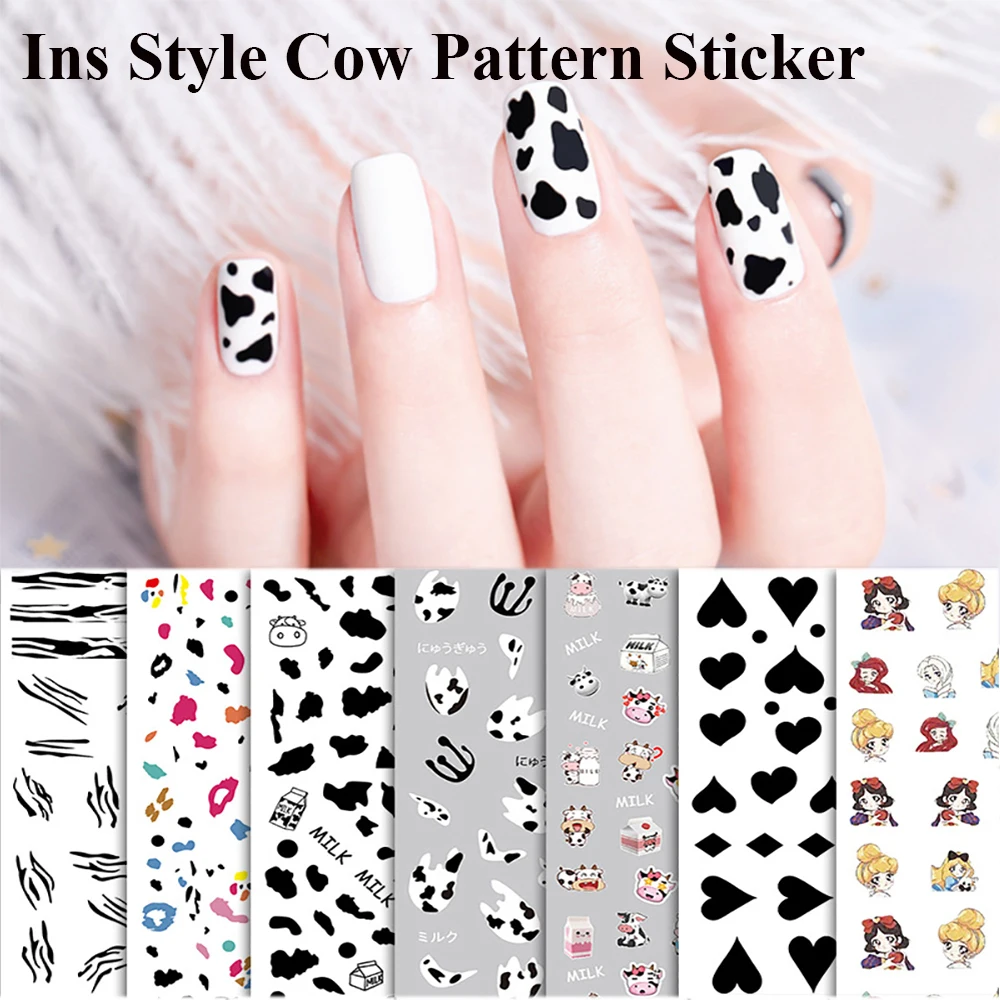 

Cow Poker Graffiti Design Cartoon Nail Art Stickers Self-Adhesive Nail Decal Tip Wraps Princess Manicure DIY Accessories