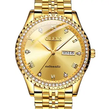 

Fashion Gold Mechanical Man's Watches Stainless Steel Luxury Men Dual Display Watches Self Wind Luminous Automatic Reloj Hombres