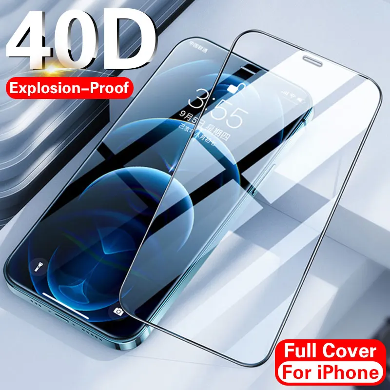 Protector de pantalla de cristal para iPhone, Protector de cristal de cobertura completa para iPhone 12 Mini 11 Pro Max X XS Max XR 7 8 6 Plus SE 2020 12