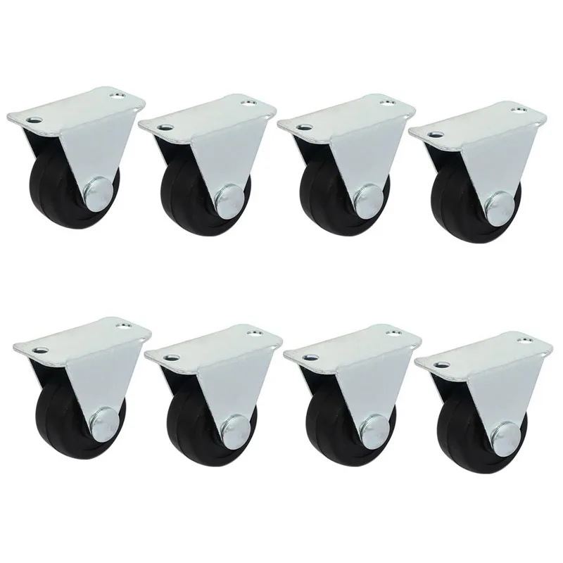 

1-inch Dia Rubber Single Wheel Rigid Non-Swivel Top Plate Fixed Casters 8pcs