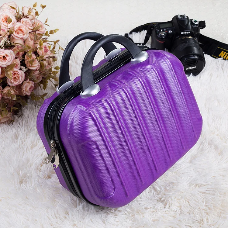 Women's Bag Portable Cosmetics Storage Travel Suitcase Bag 14 inch ABS Scratch-resistant Wear-resistant Cosmetic Suitcase Small - Цвет: Dark Purple