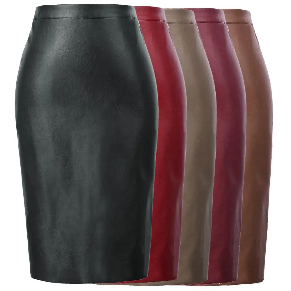 

Belle Poque Black PU Leather Skirt Women 2019 New Mini Sexy High Waist Bodycon Split Skirt Office Pencil Skirt Plus Size S-XL
