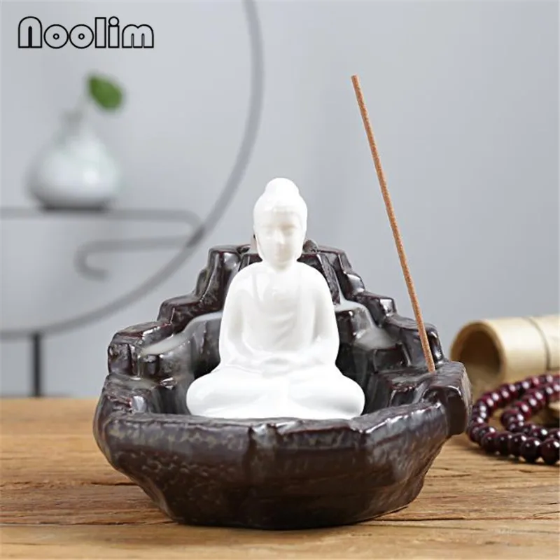 

Buddha Smoke Waterfall Incense Burner Ceramic Zen Buddhist Backflow Incense Cones Holder Home Decor Aroma Incense Stick Censer