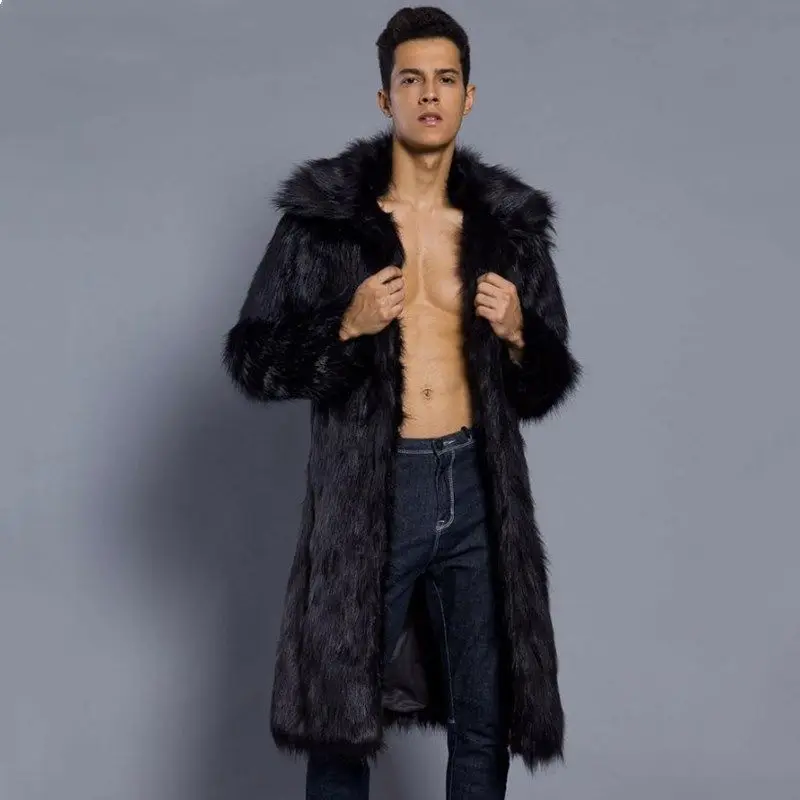 Men's Long Coat New Autumn and Winter Imitation Fox Fur Jackets Youth Large Size Windbreaker Men's Parkas Men Clothing