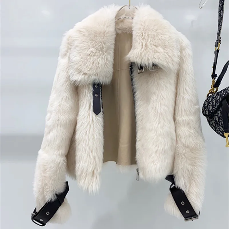 Женские зимние куртки с натуральным мехом, Натуральная овечья кожа, двусторонняя Меховая куртка для женщин, настоящая тосканская шерстяная шуба - Цвет: milk white