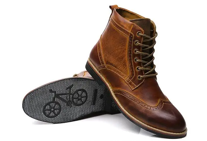 Дизайнерские мужские ботинки из натуральной кожи; теплые мотоциклетные ботинки из коровьей кожи; мужские Ботинки martin; обувь для работы на открытом воздухе - Цвет: Increased  brown