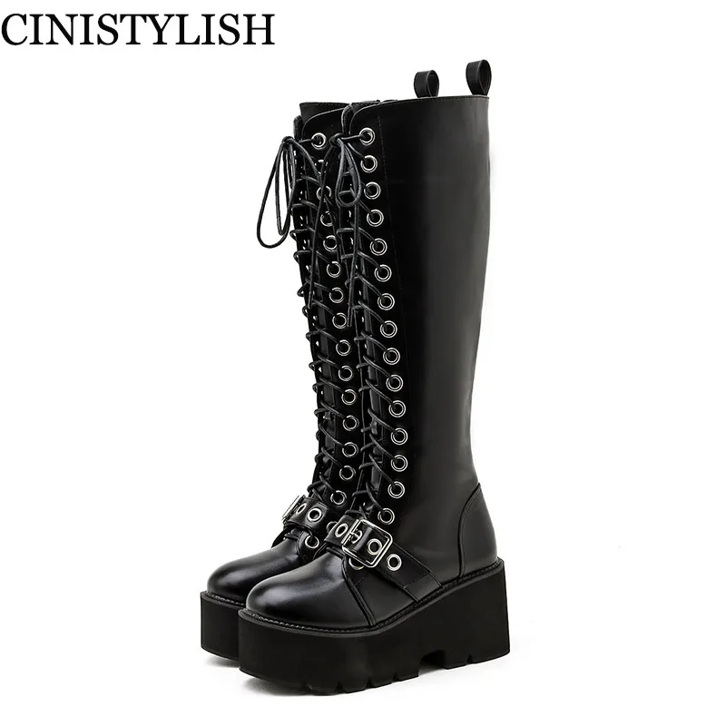 Demonia-Botas hasta la rodilla para mujer, zapatos de plataforma Punk,  tacón cuadrado, novedad, Invierno - AliExpress Calzado
