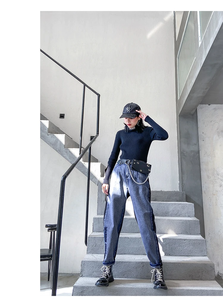 High Waist Jeans Pants Women Vintage Female Jean Casual Embroidery Loose Fit Denim Pant Vintage Patchwork Ankle-length Trouser