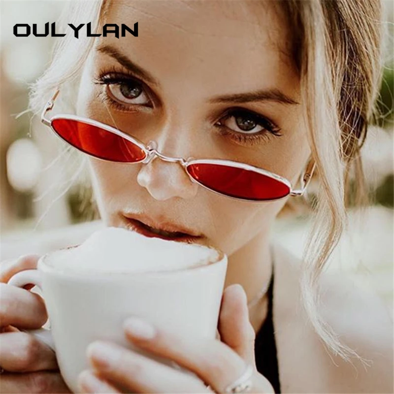 Oulylan, маленькие овальные солнцезащитные очки для женщин и мужчин, фирменный дизайн, Ретро стиль, красные солнцезащитные очки, Ретро стиль, металлические прозрачные очки, UV400