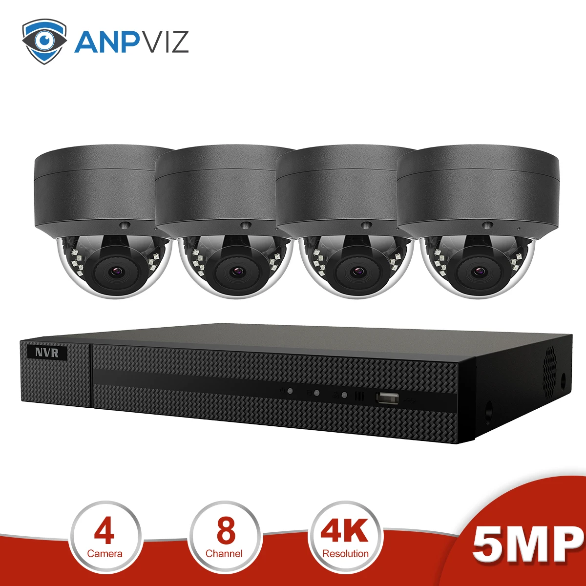 Anpviz 8CH 4K NVR 5MP POE ip-камера для дома/улицы системы безопасности комплекты H.265+ ONVIF сетевые камеры CCTV комплекты видеонаблюдения - Цвет: 4  Gray Cams Kit