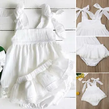 

Pudcoco Princess Toddler Baby Girl Clothes Strap Sling Lace Dress Tops Tutu Shorts Skirt Summer Outfits Set White Solid 2Pcs
