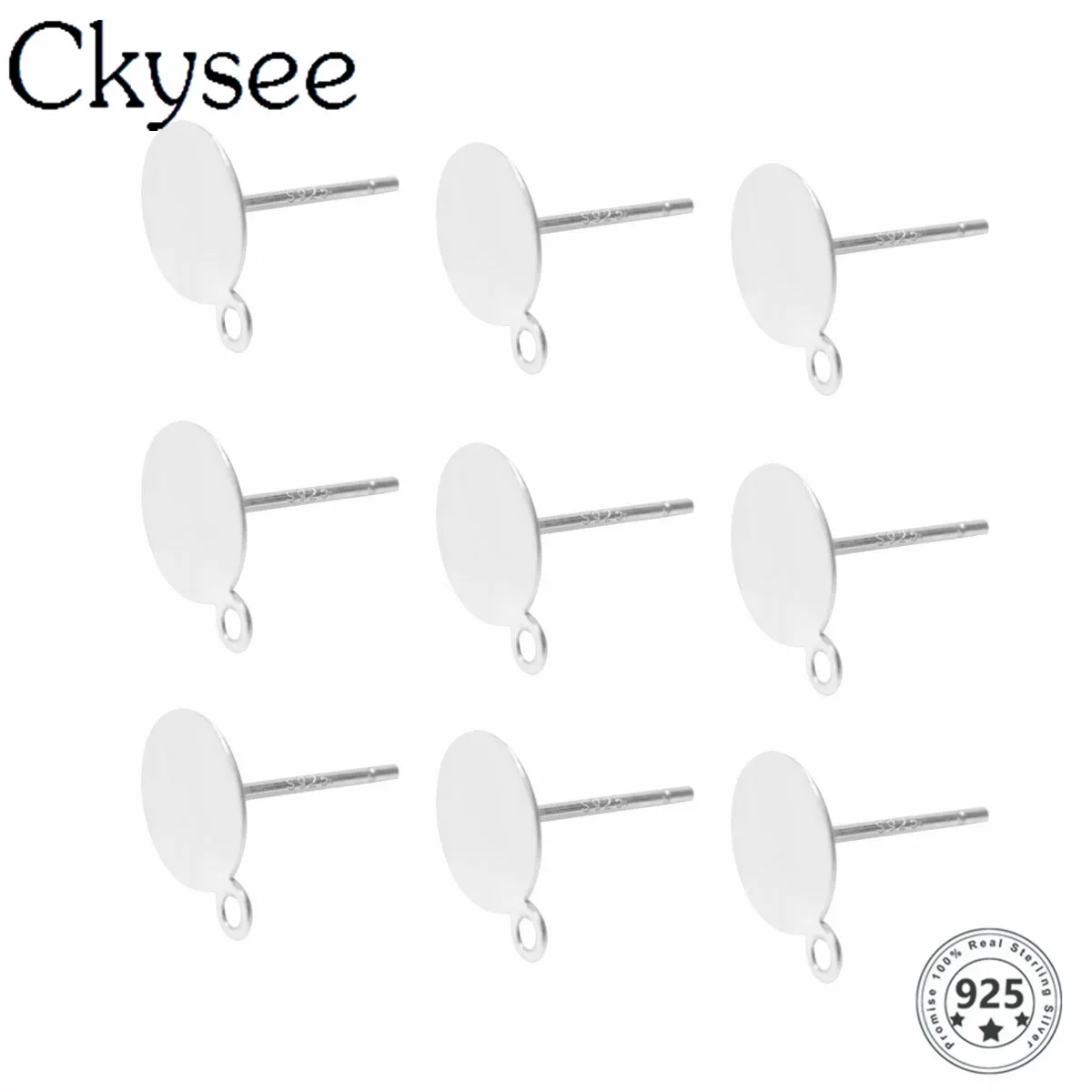 

Ckysee 10pcs/lot 925 Sterling Silver Earring Stud Cabochon Flat Base Pad Blank DIY Earring Pins Making Setting Component Finding