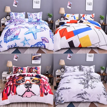 

Homesky Geometric Bedding Set Cute Dog Print Comforter Bedding Sets Duvet Cover Set Twin Double Queen King Size Quilt Cover