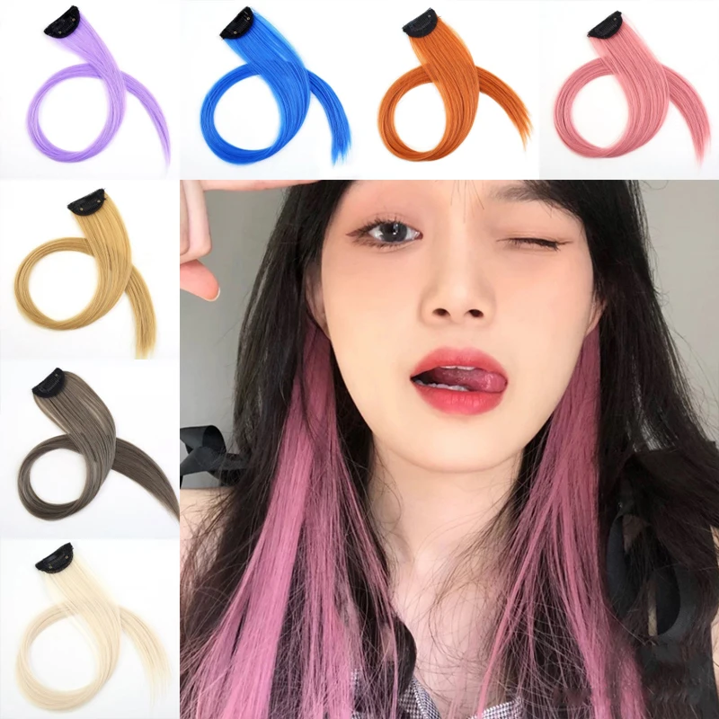 

50cm Color Wig Piece One Piece Seamless Straight Hair Patch Invisible Gradient Wig Clip Female Hanging Ear Dyeing Hair Extension