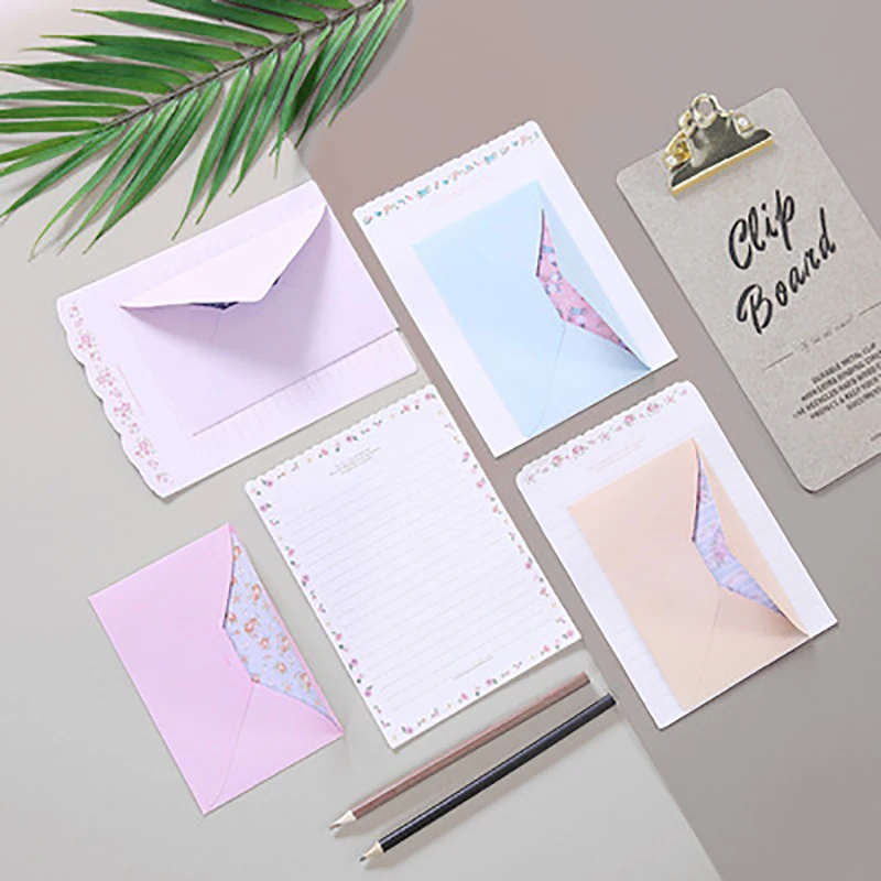 Lindo encantador Kawaii diseño especial escribir papel de papelería con 2 sobre-4 papel de carta