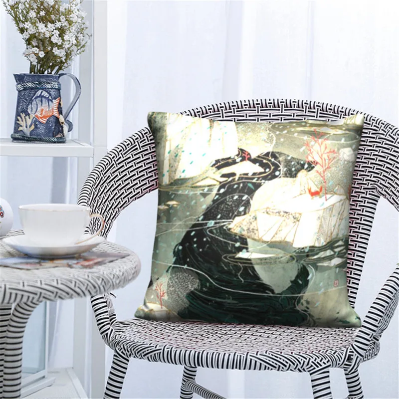 

Fuwatacchi Painting Cartoon Fish Animals Cushion Cover Rural Scenic Home Decor Pillow Case Painted Decorative Pillows Covers New