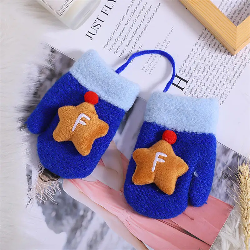 royal blue Wecute/детские варежки со звездами и шнуровкой; Плюшевые Детские перчатки для детей от 1 года до 4 лет; зимние теплые перчатки; детские перчатки для малышей; защита рук - Цвет: royal blue