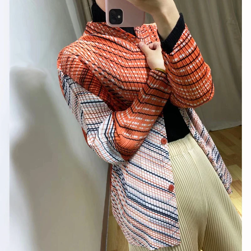 Changpleat, осенняя Новинка, Женская Базовая куртка с принтом, пальто Miyak, плиссированное, модное, стоячий воротник, длинный рукав, женская верхняя одежда, пальто