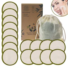 16Pcs/Bag Reusable Bamboo Makeup Remover Pads Washable Rounds Cleansing Facial Cotton Make Up Removal Pads Beauty Makeup Tools
