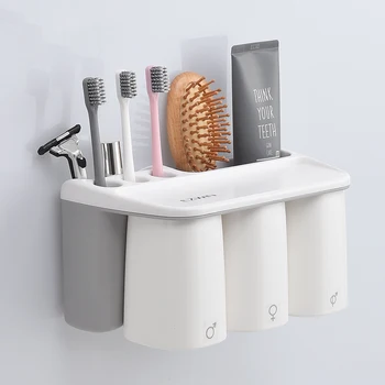 

Magnetic Adsorption Toothbrush Holder Wall Mount Toothpaste Storage Box With Inverted Cup Bathroom Cleaner Storage Rack Hot Sale