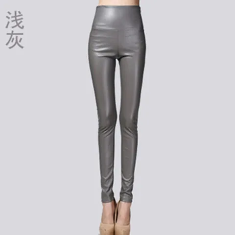 Light Gray Осенне-зимние женские тонкие бархатные брюки из искусственной кожи женские сексуальные эластичные Стрейчевые искусственная кожа прилегающие брюки-карандаш женские плотные брюки - Цвет: Light Gray