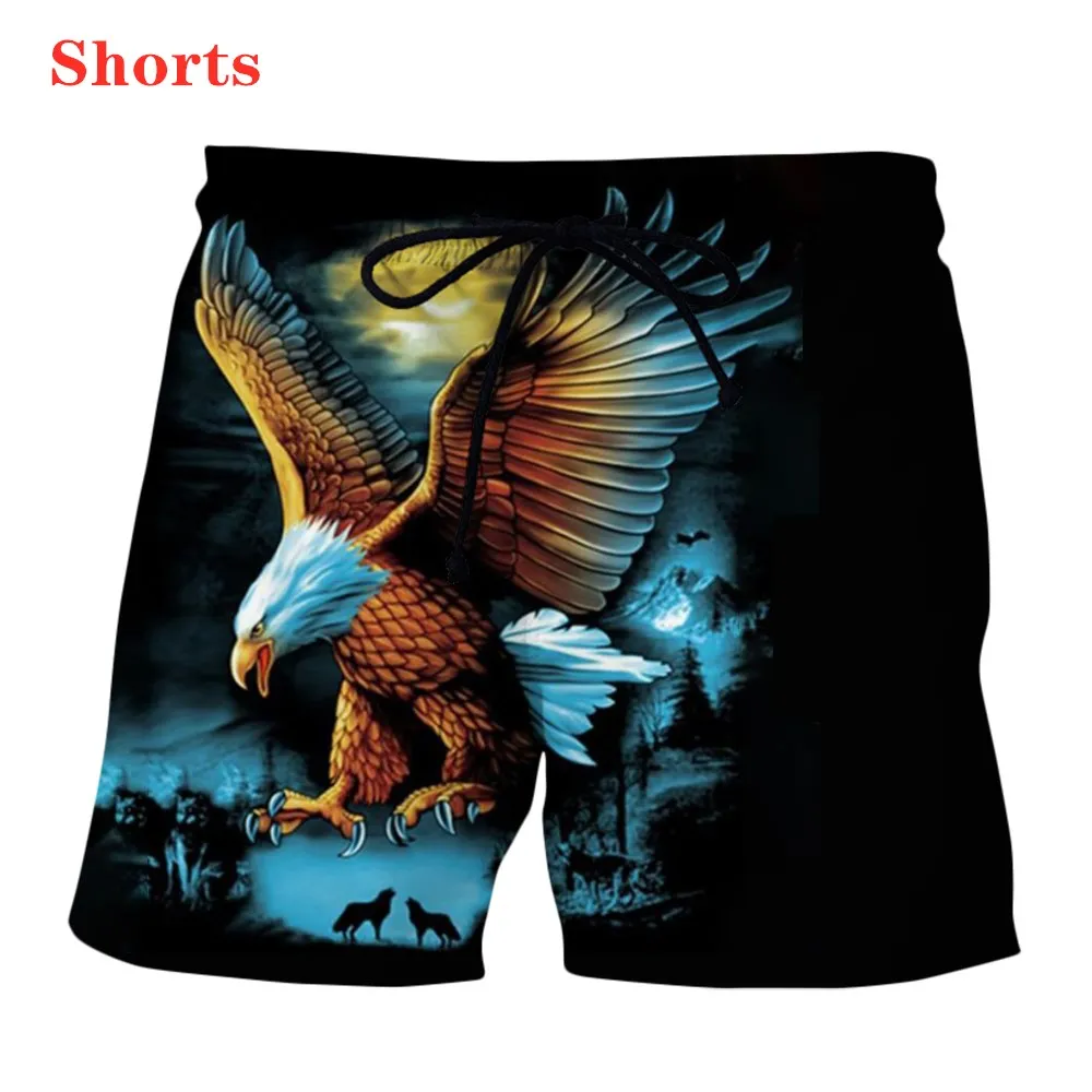 New 3D Printing Eagle Fashion Men Women Tracksuits Crewneck Hip Hop Shorts Plus Size S-7XL