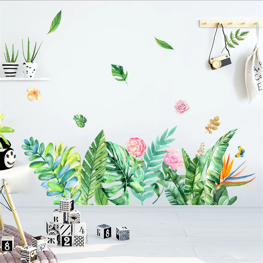 40*60cm Plant Sticker Butterfly Flower Grass Wall Stickers Home