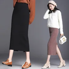 Вязаная юбка осень и зима женская новая высокая талия тонкая модная дикая сумка бедра юбка Зимняя юбка четыре цвета Hh908