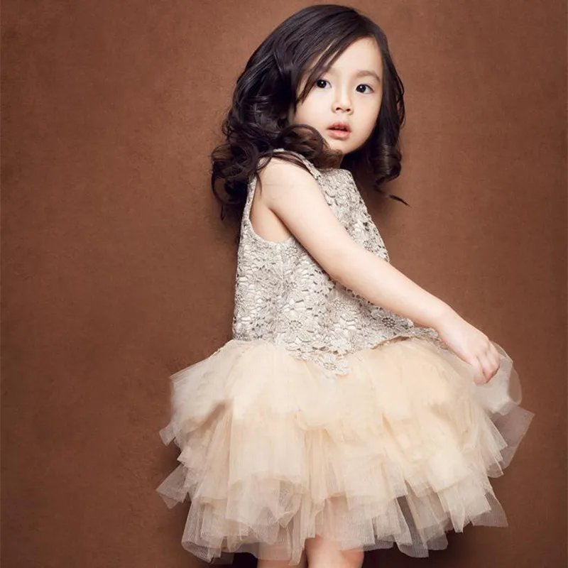 Милая Одежда для девочек детская одежда элегантное платье цвета шампанского на день рождения для девочек от 2 до 10 лет