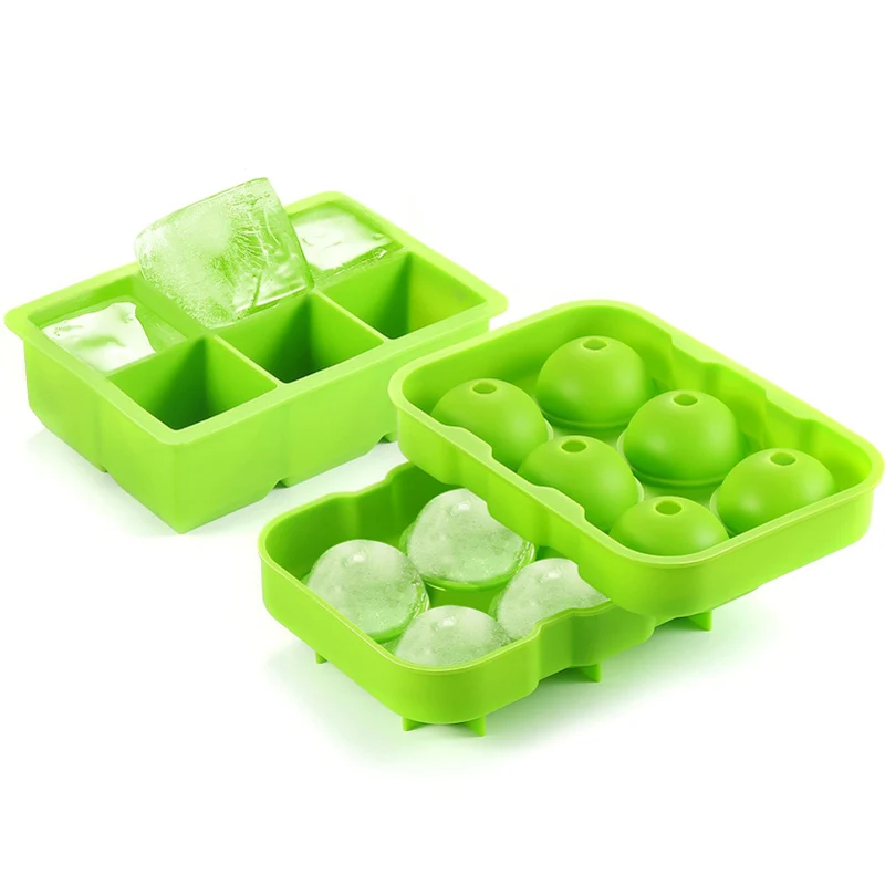Green Set 2 шт./компл. силиконовая форма для льда круглой формы и большой поднос кубика льда 6 отверстий льда мяч DIY Инструменты для мороженого бар Кухня аксессуары - Цвет: Green Set