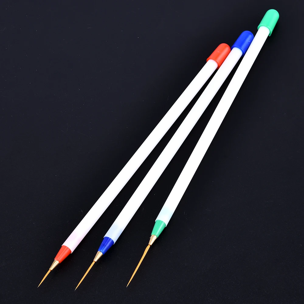 3Pcs Acrylic French Stripe Nail Art Liner Brush Set 3D Tips Manicure Ultra-thin Line Drawing Pen UV Gel Brushes Painting Tools