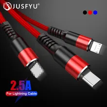 3 в 1 USB 2.5A кабель для iPhone 7 X samsung Xiaomi HUAWEI Быстрая зарядка зарядное устройство usb type C UBS Micro USB кабель для мобильного телефона