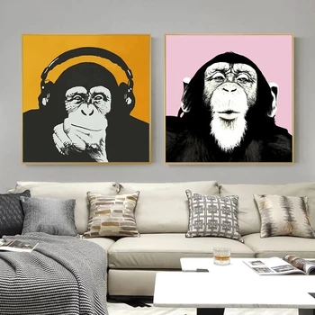 

Colorful Animal Canvas Artwork Picture Poster and Print Wall Art Chimpanzee Decoration Pictures for Study Office Home Decor