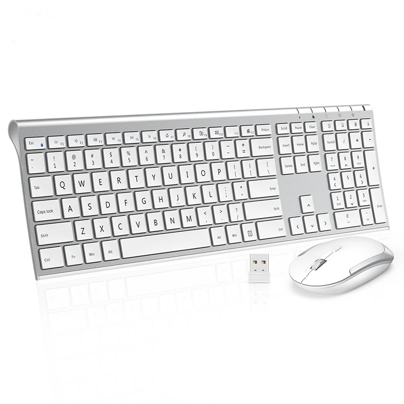SeenDa 2.4G Ultra Slim Full Size Rechargeable Wireless Keyboard and Mouse Combo for Windows Laptop Notebook Russian/English