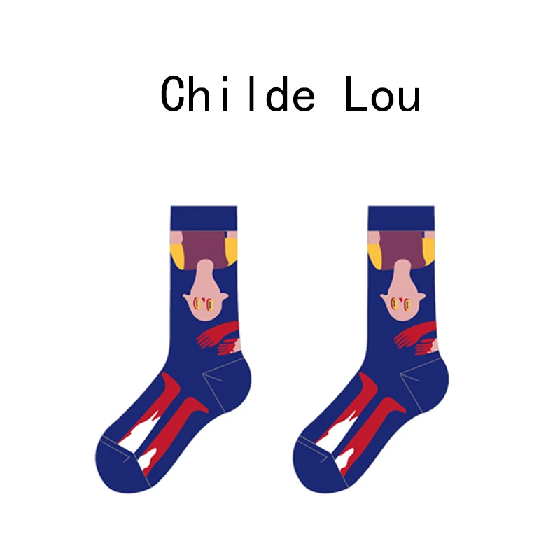 LOUGONGZI custom print socks funny creative happy color different art pattern cotton fashion classic cote painting geometric