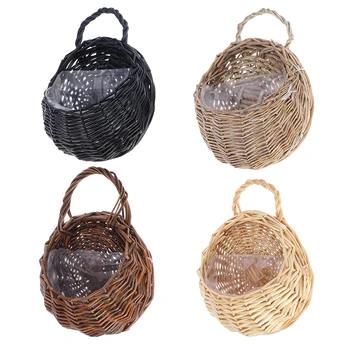 

4Colors Flower Planter Wall Hanging Wicker Rattam Basket Garden Vine Pot Indoor Plants Holder