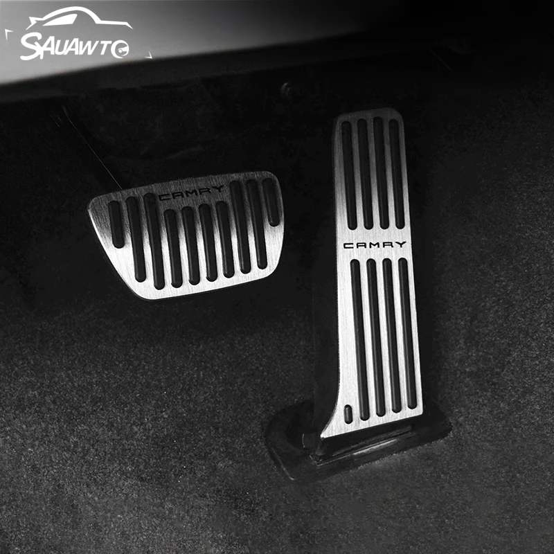 Tanie Aluminium akcelerator samochodu pedał gazu pedał hamulca podnóżek pedał Non maty antypoślizgowe pokrywy skrzynka AT dla Toyota Camry 2018 2019 akcesoria