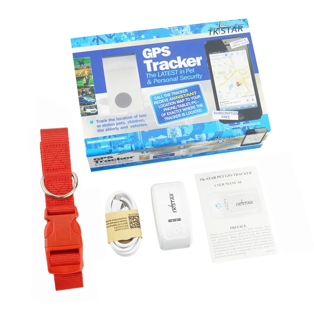 TKSTAR мини домашнее животное gps трекер ожерелье GSM GPRS TK909 в режиме реального времени SOS отслеживание долгое время ожидания для собак кошек Домашние животные для детей - Цвет: red with box