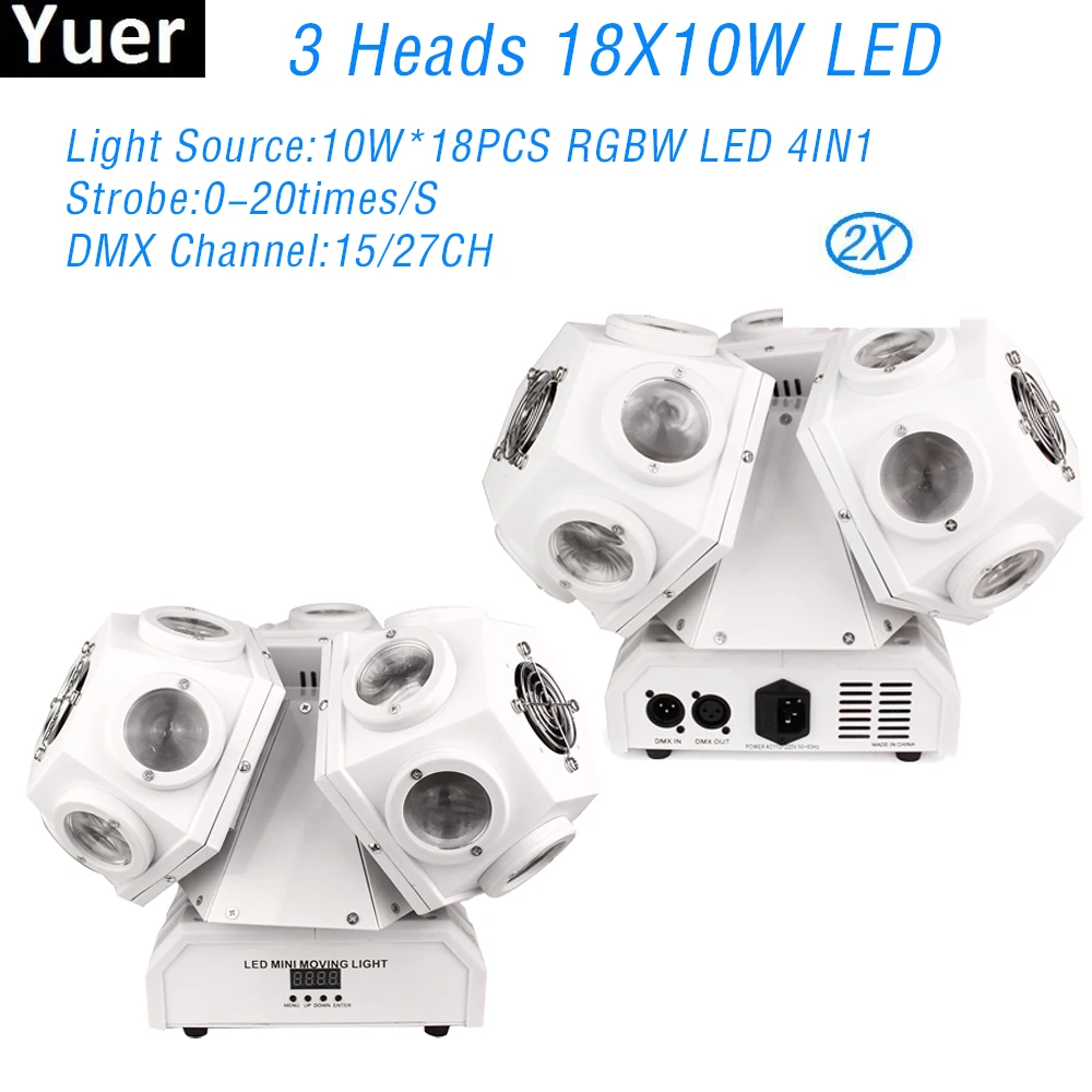 

2Pcs/Lot 3 Head Moving Head Light 18X10W RGBW 4IN1 LED Sound Party Lights DJ Disco Moving Head Light For DJ Disco Club Bar Light