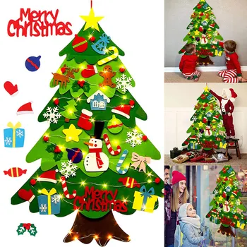 

Children Felt Christmas Tree and Spared Ornaments Bundle with LED String Light K888